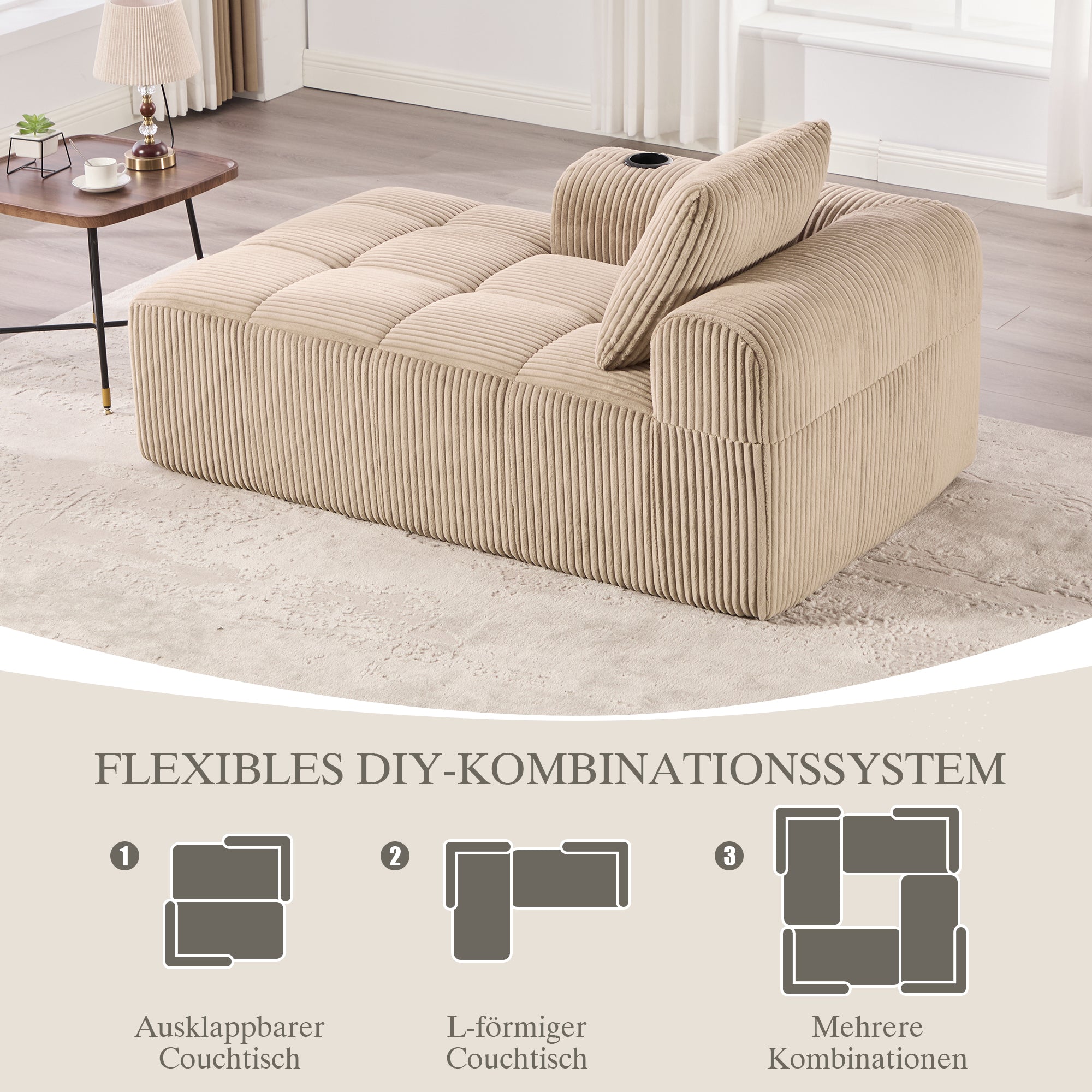 Recliner Sofa Cozy with Side Pocket Drink Holder - Corduroy