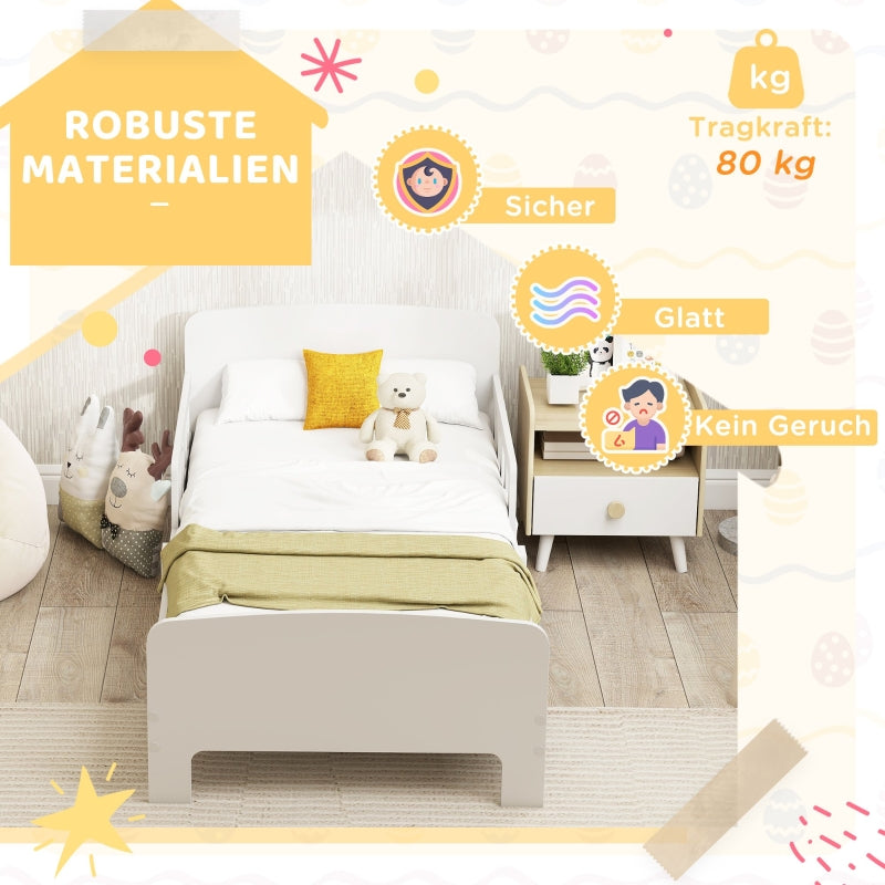 Children's Bed with Safety Rails, Toddler Bed for 3-8 Years, MDF White
