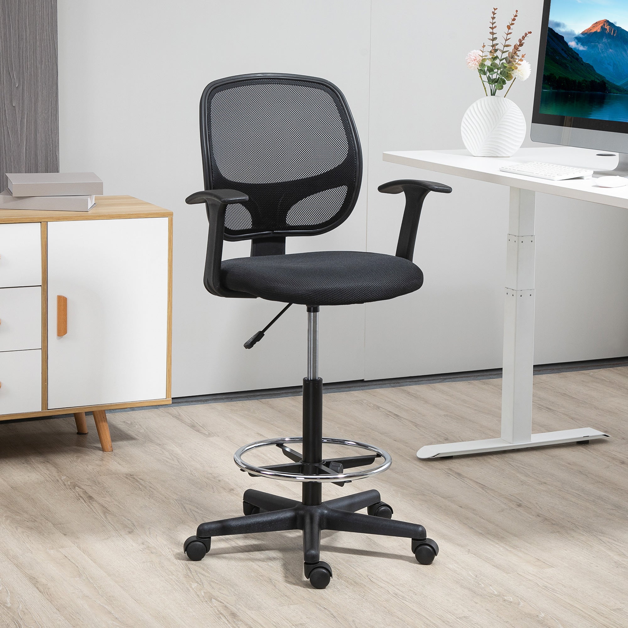 Vinsetto Office Chair Ergonomic Swivel Drafting Adjustable Footrest Black