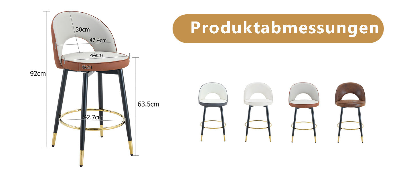 Bar Stool 360° Swivel Padded Set of 2 - PU Light Grey/Brown