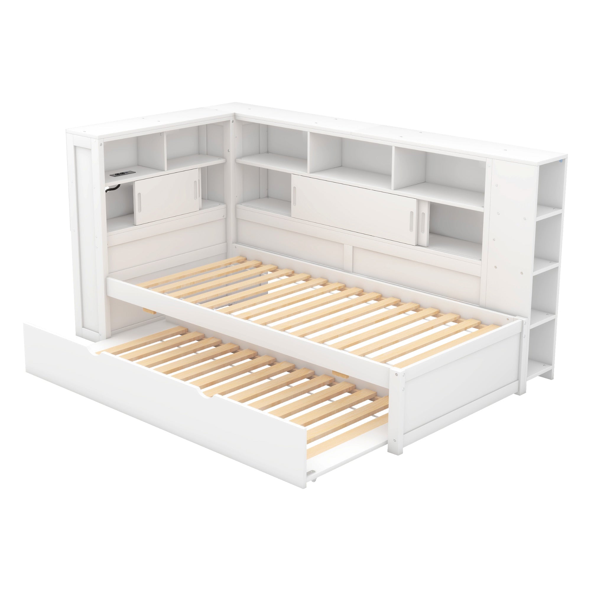 Daybed 90x200cm Pull-out Bed Storage USB - White Chipboard