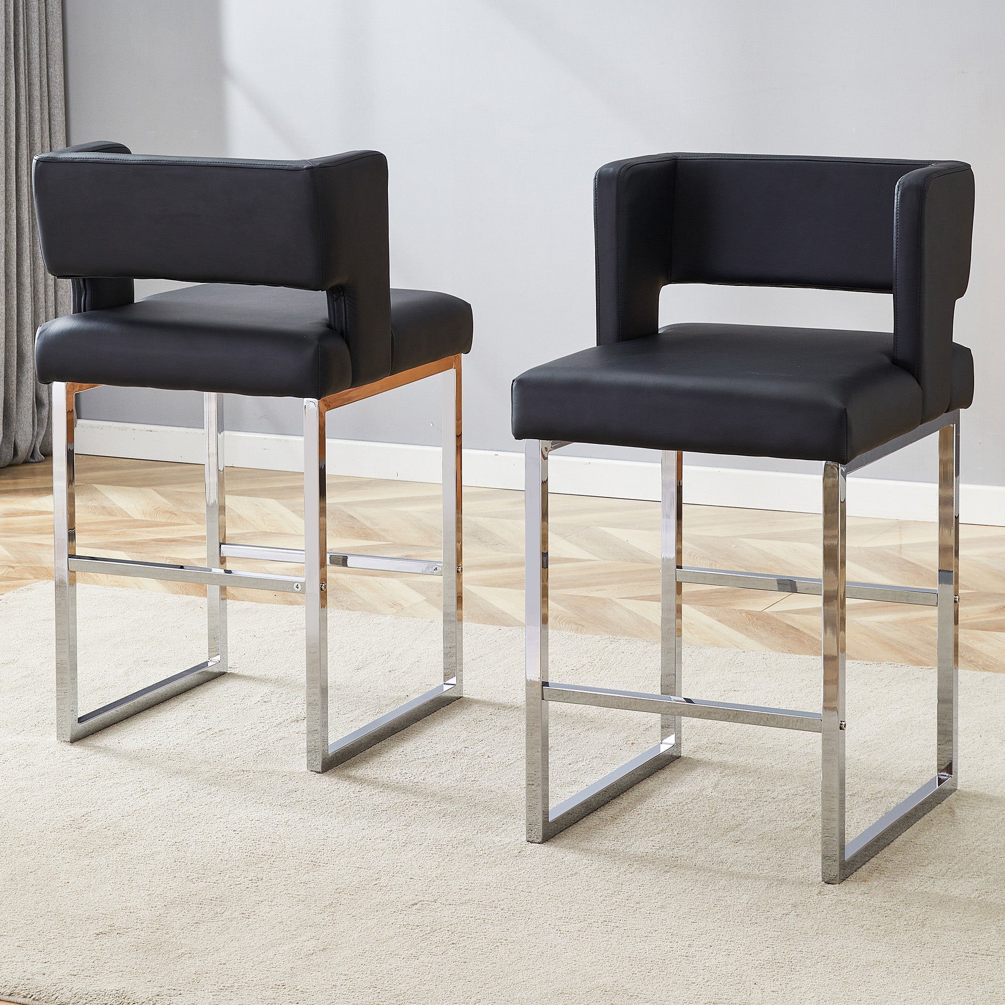 Set of 2 Bar Stools Nordic Style Square Design Metal Legs - Black