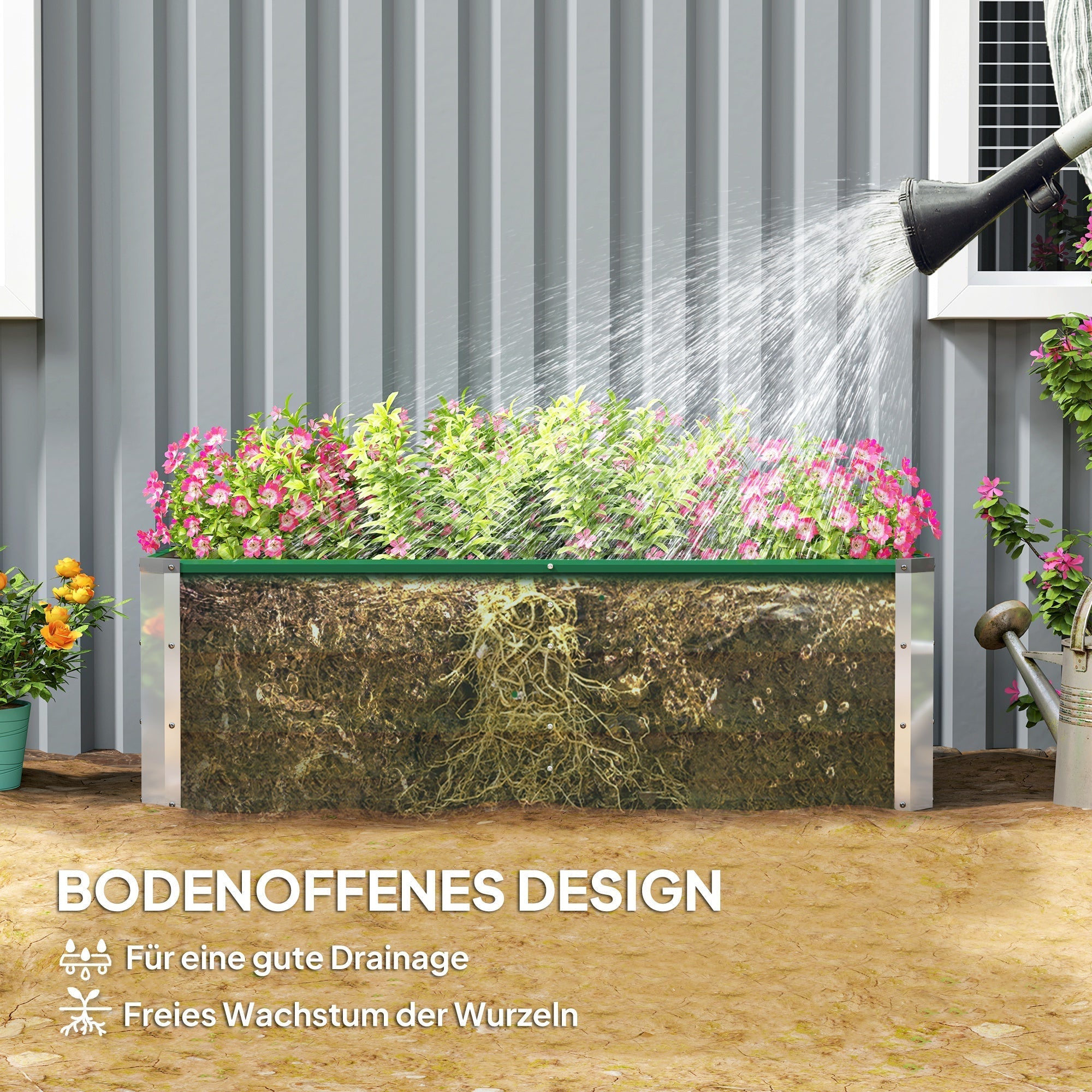 Raised Garden Bed/Planter Steel 125x47x40cm with Gloves, Green