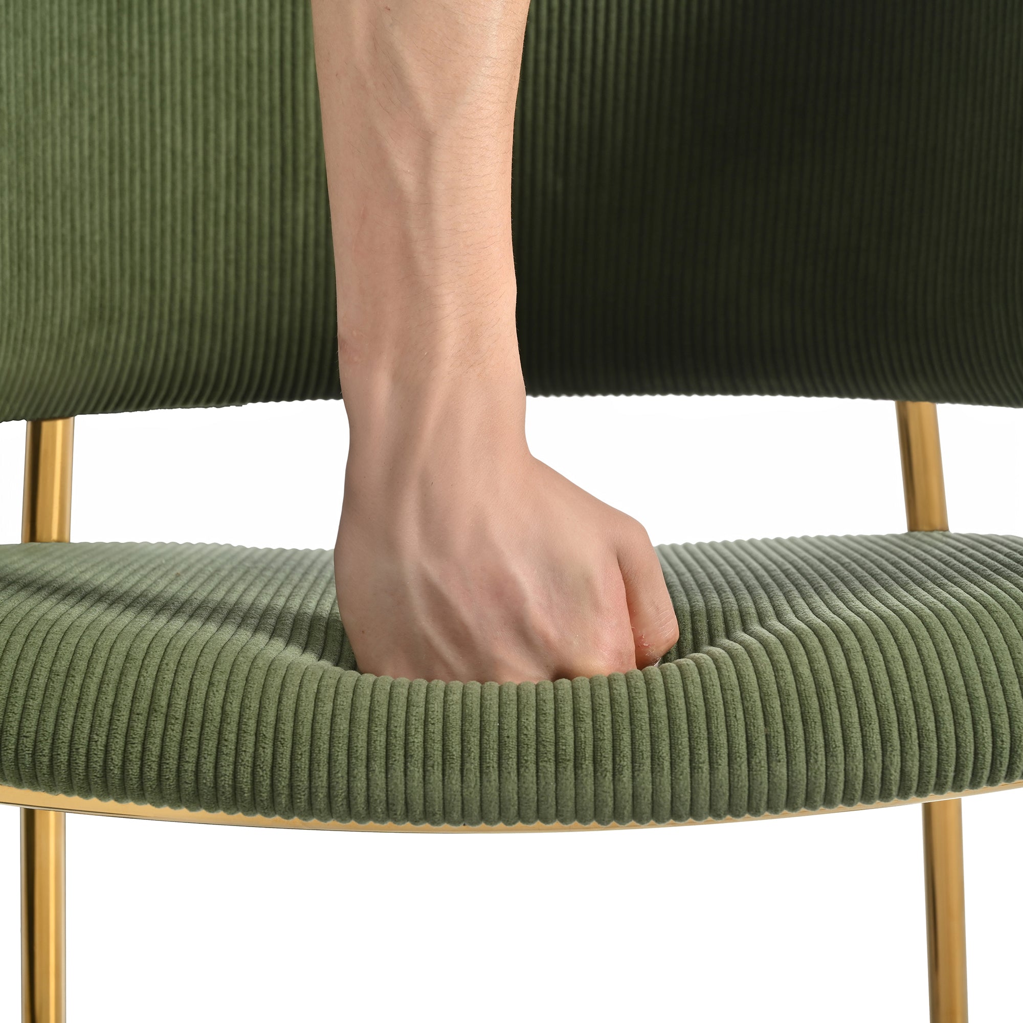4 Modern Chairs Angled Legs Adjustable Feet Corduroy - Green
