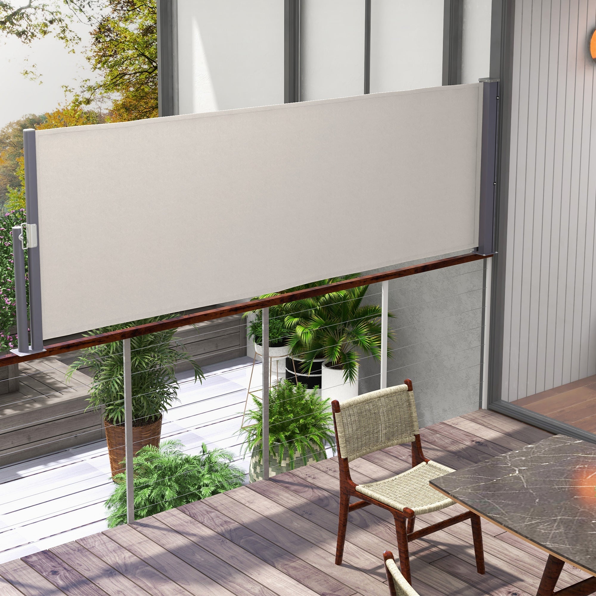 Extendable Side Awning 300x100cm UV Protection Privacy Screen, Polyester Light Grey