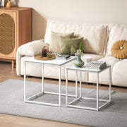Nest of Tables, Set of 2 Coffee/Side Tables with Tempered Glass Top, White