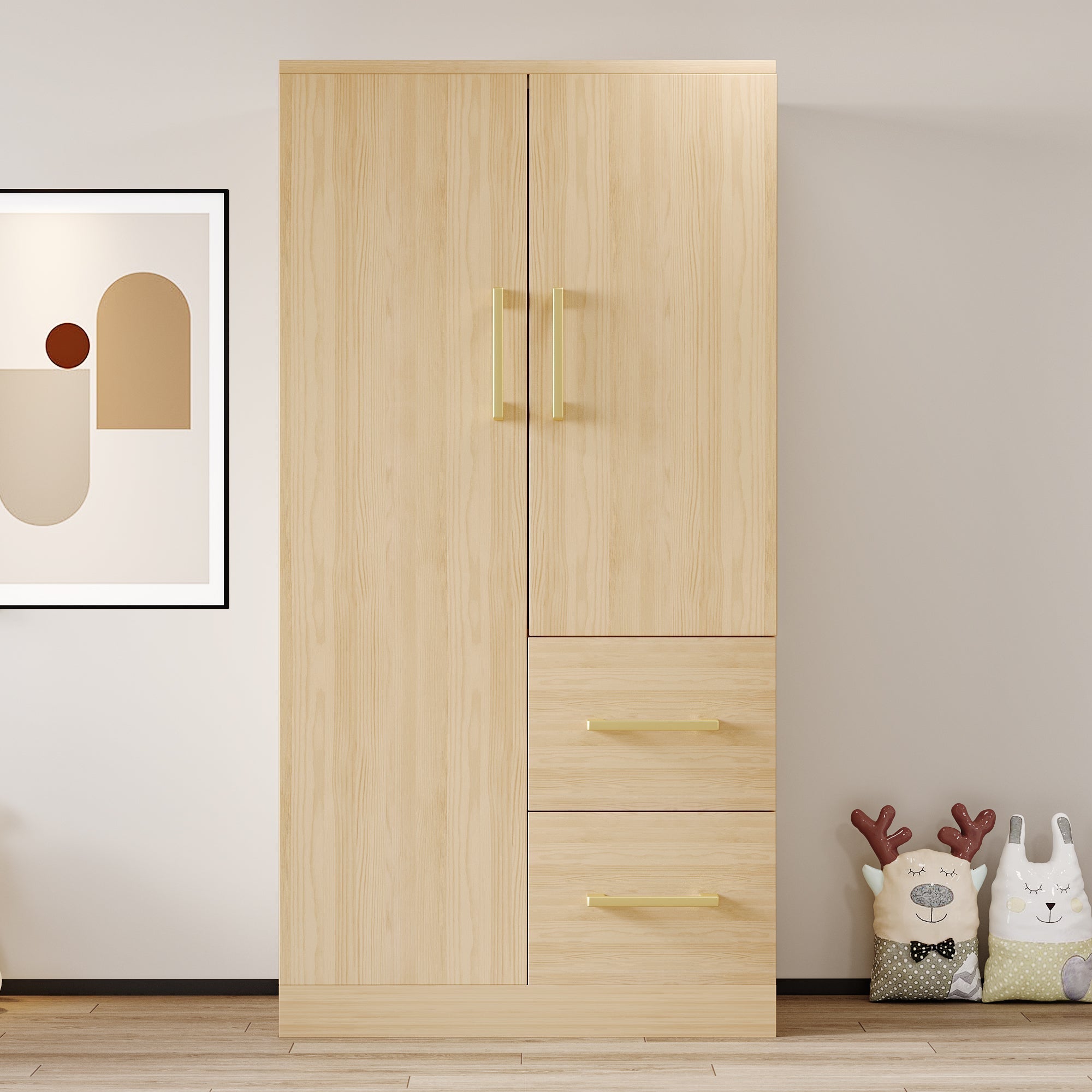 Wardrobe 70x40x135cm Double Door Drawers Storage Wood Color