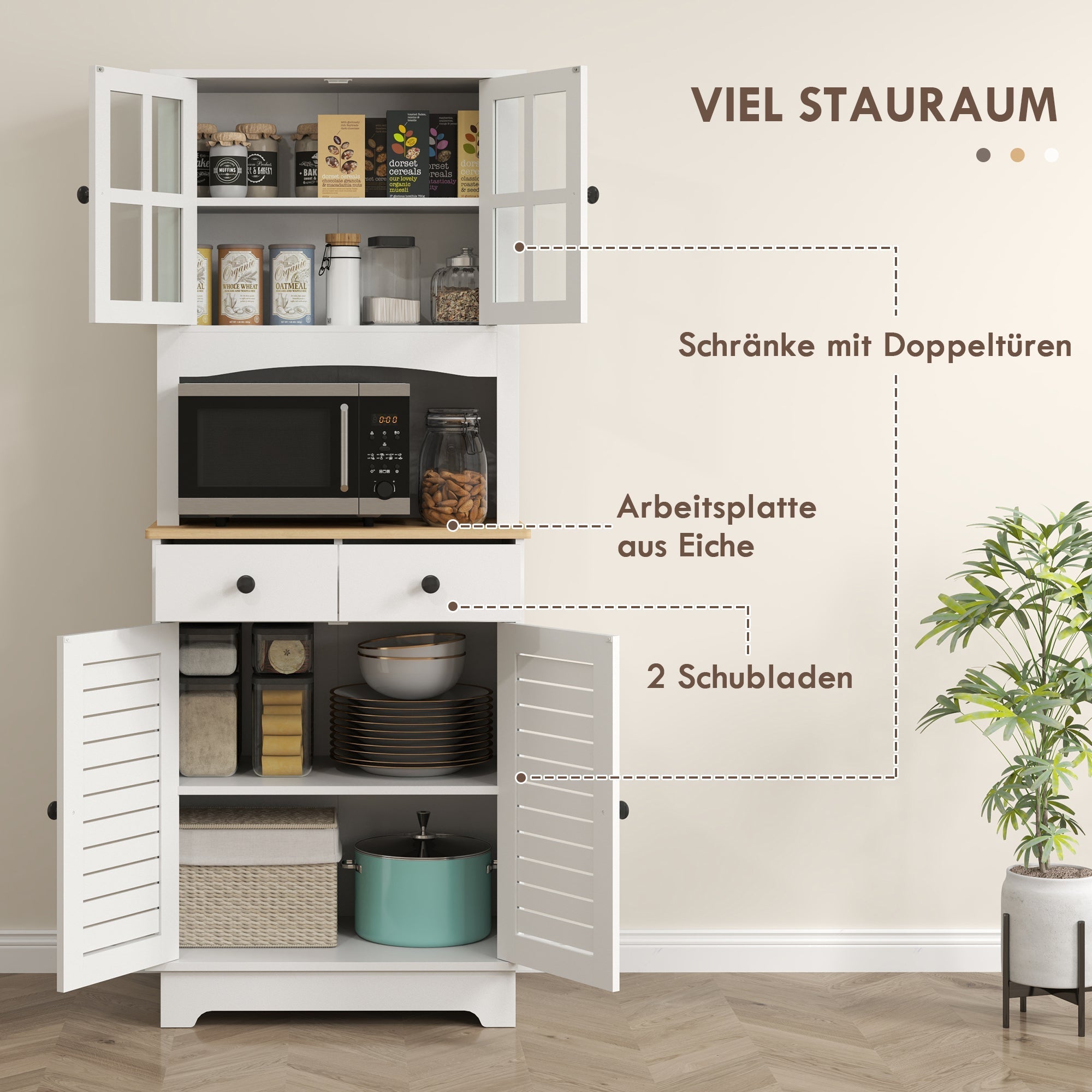 Kitchen Cabinet Glass Doors 2 Drawers - Wood White