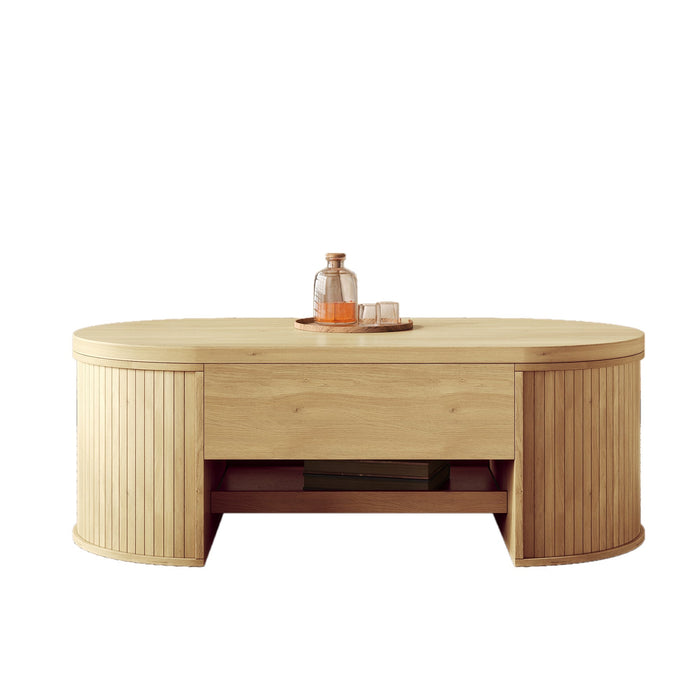 Liftable Coffee Table with Curved Wooden Sides, Extendable Shelf, Liftable Tabletop, Multifunctional Living Room Furniture