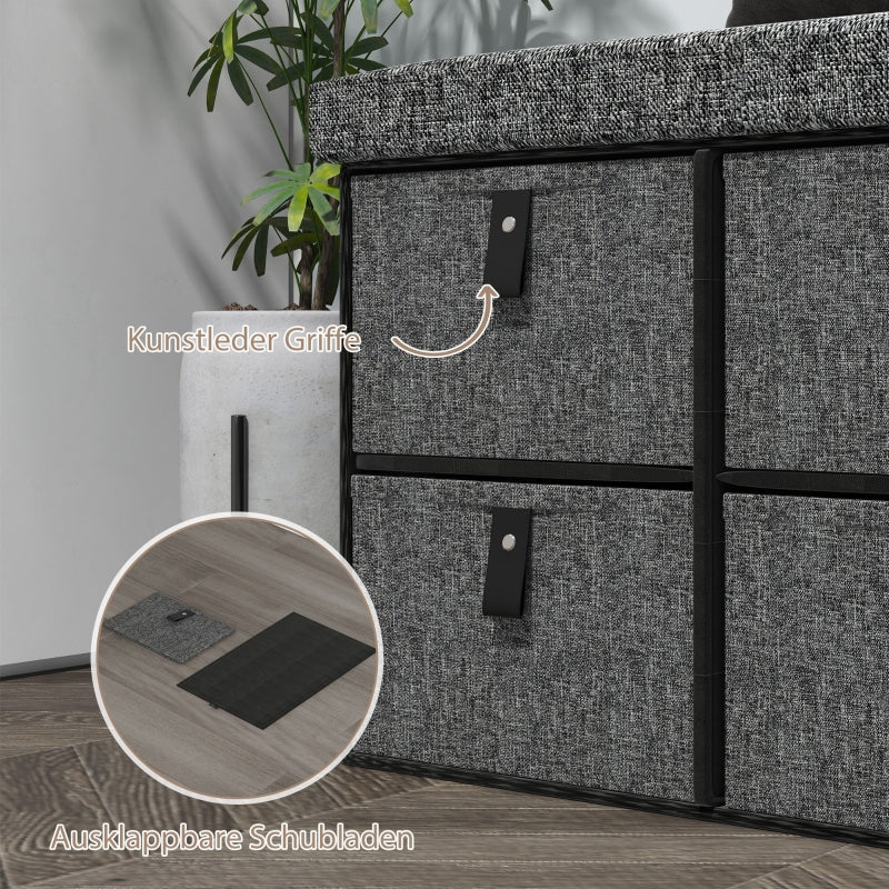 Upholstered Shoe Bench with 6 Storage Compartments Linen Look Grey