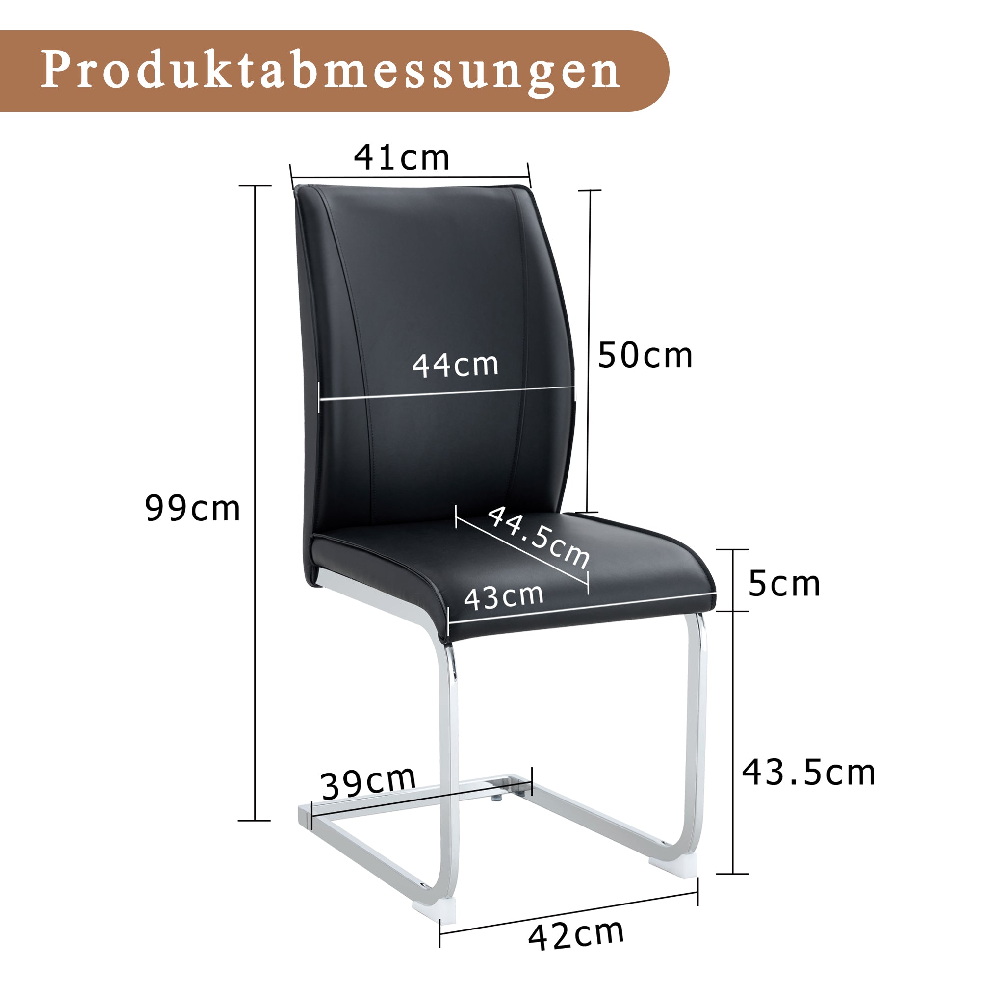 Stühle (4er-Set), bequem mit silberfarbenen Metallbeinen, schwarzes PU