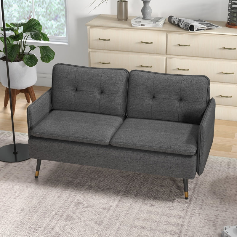 Modern Two Seater Sofa, Button Tufted Loveseat, Dark Grey