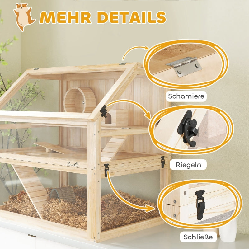 Hamster Cage, 3-Level Nagarium with Running Wheel, Wood