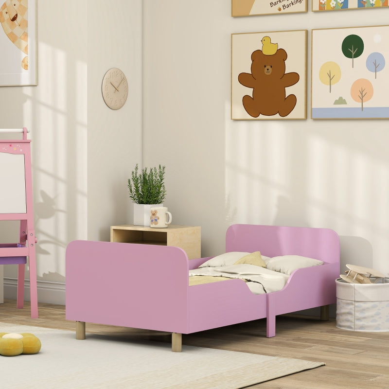 Kinderbettgestell, Einzelbett mit Rausfallschutz, MDF Rosa