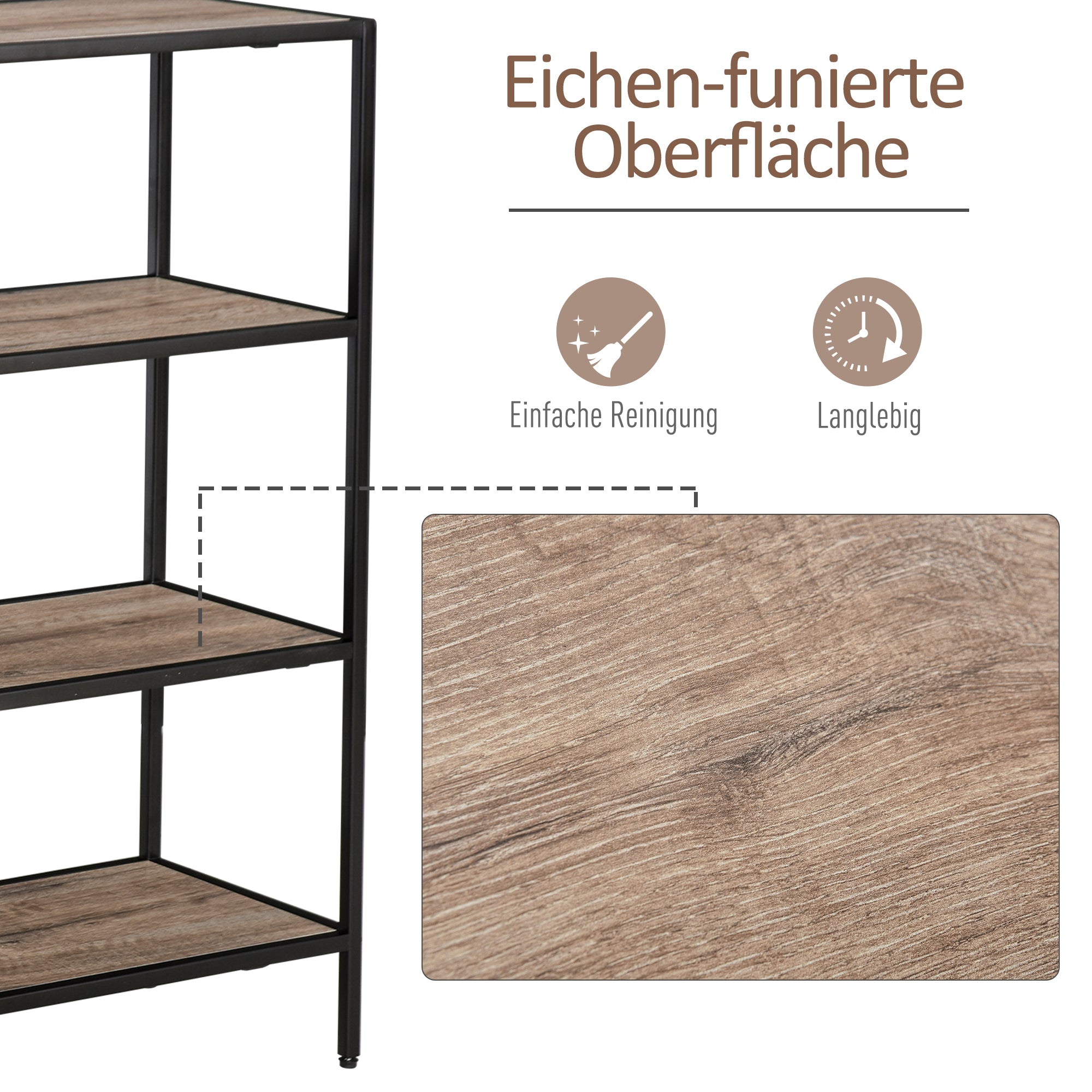 Freestanding Bookcase Industrial Style Sturdy 120x32x95cm Black Light Oak