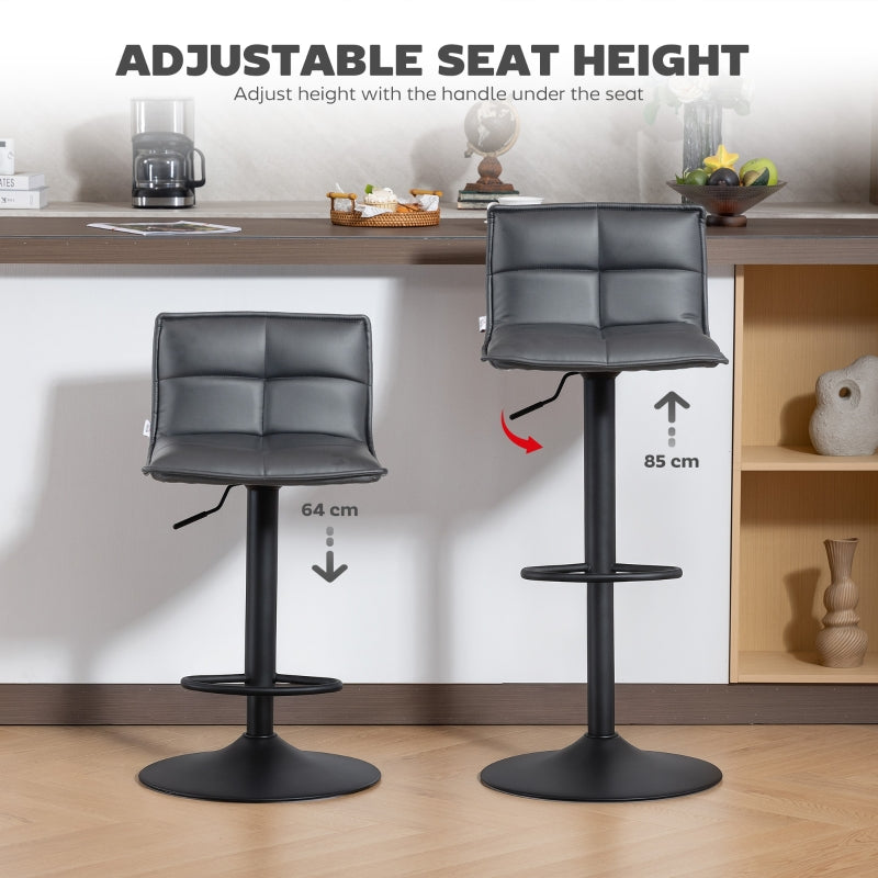 Set of Two Bar Stools Modern Faux Leather Dark Grey