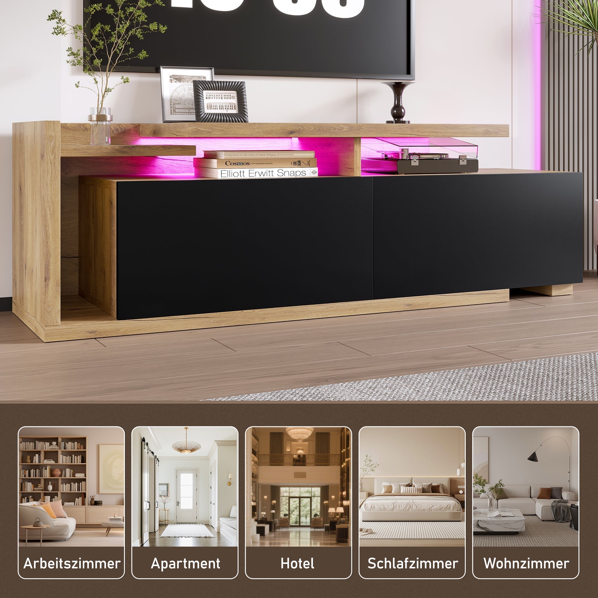 Modular TV Cabinet, Movable Module & LED Lighting, Extendable 2m