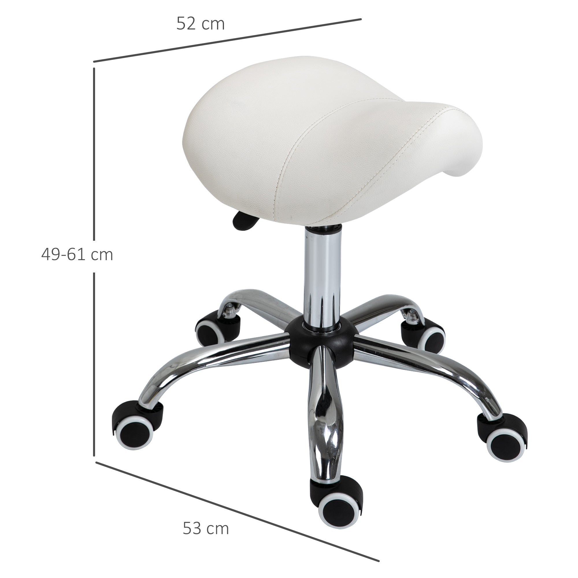 Rolling Stool Swivel Height-Adjustable Saddle, Padded White