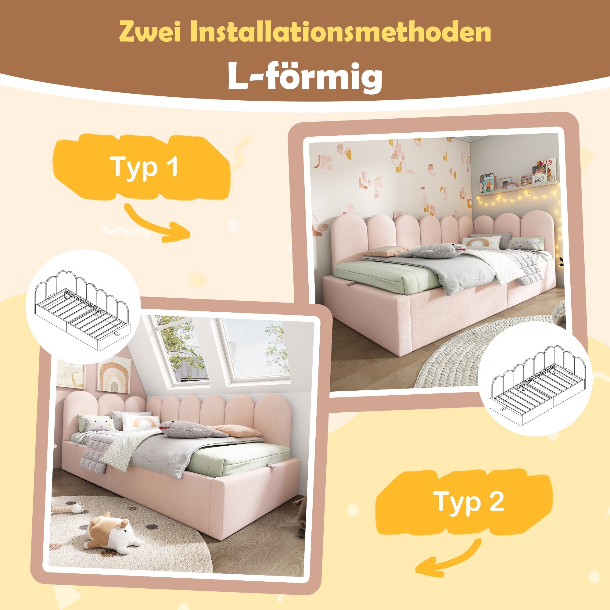 Upholstered Daybed, 90x200cm Sofa Bed with Hydraulic Storage, Velvet Pink