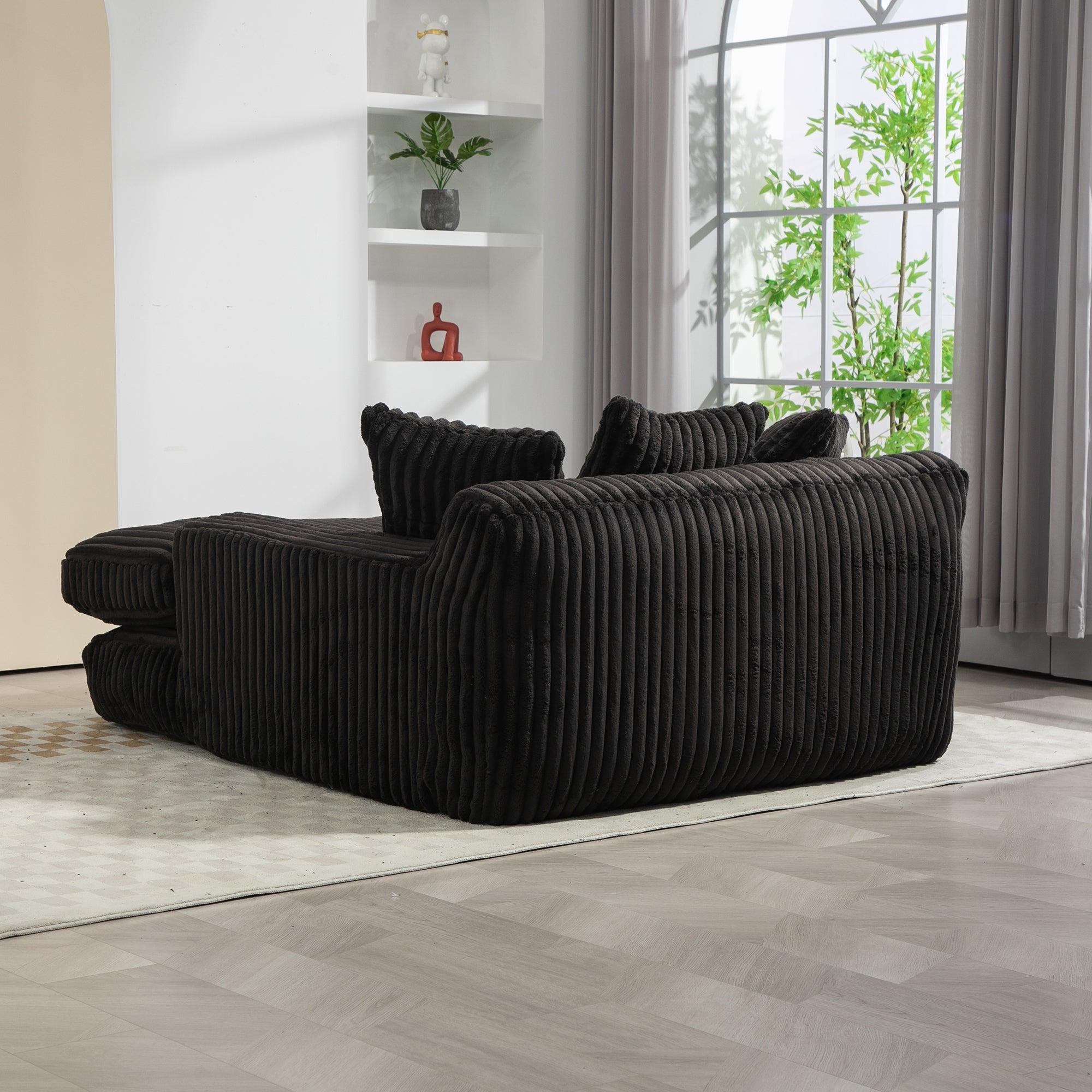 GOMYWAY Chaise Lounge Sofa Sleeper Chair with 3 Throw Pillows, Black Corduroy