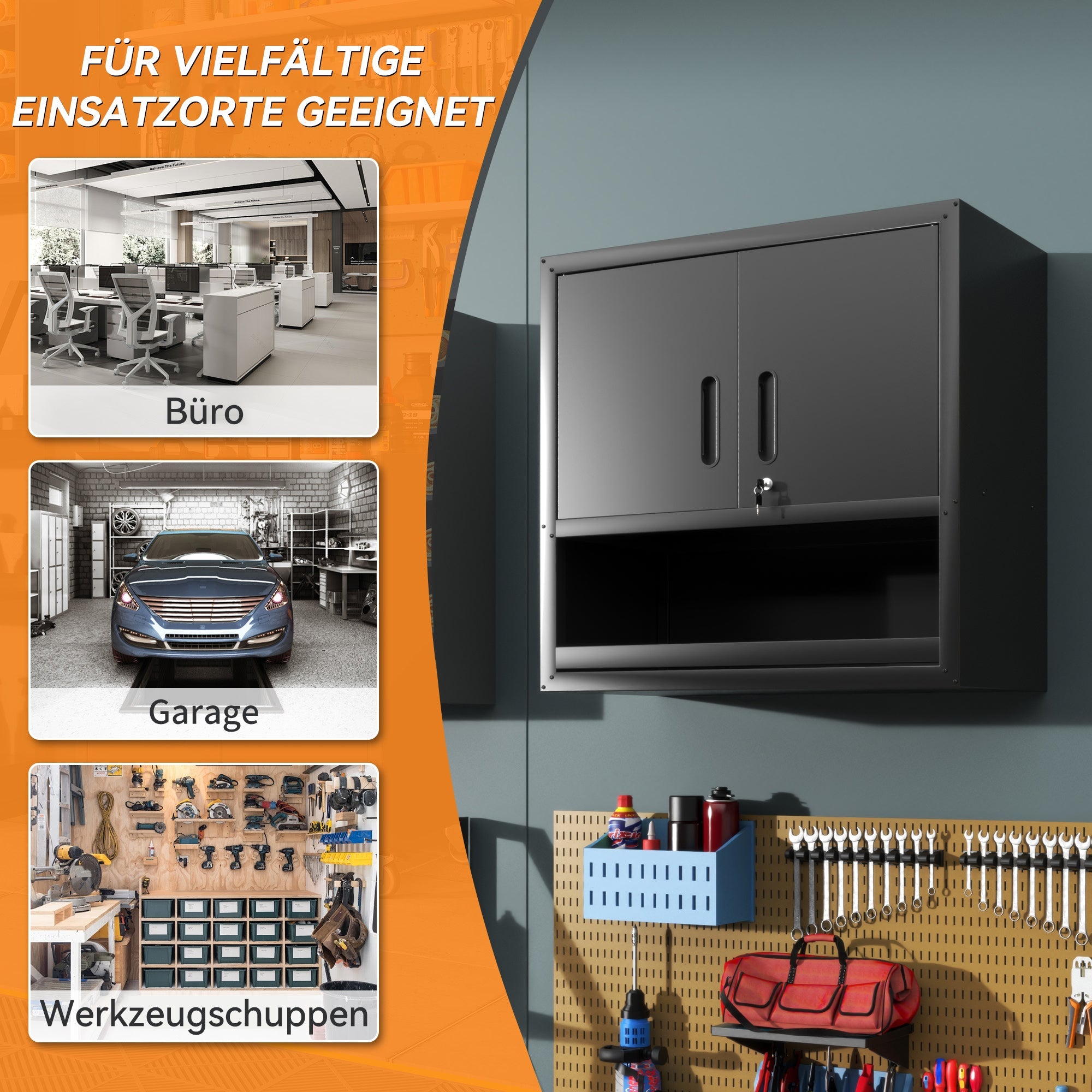 Wall-Mounted Tool Cabinet 77cm High, Locking Door, Adjustable Shelf, Metal