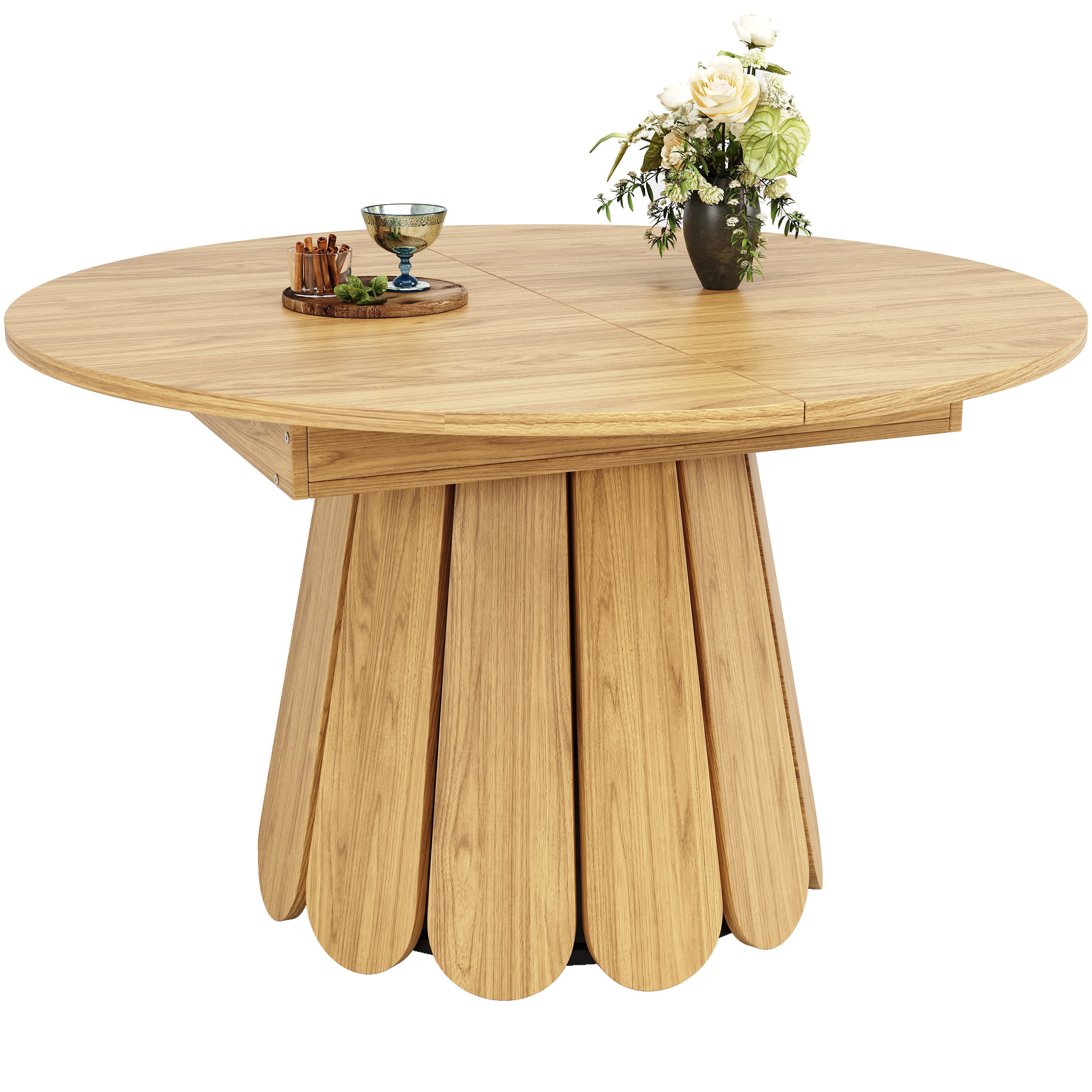 Extendable Round Dining Table 118-158cm Extends to Oval 6 Seater - Wood Color