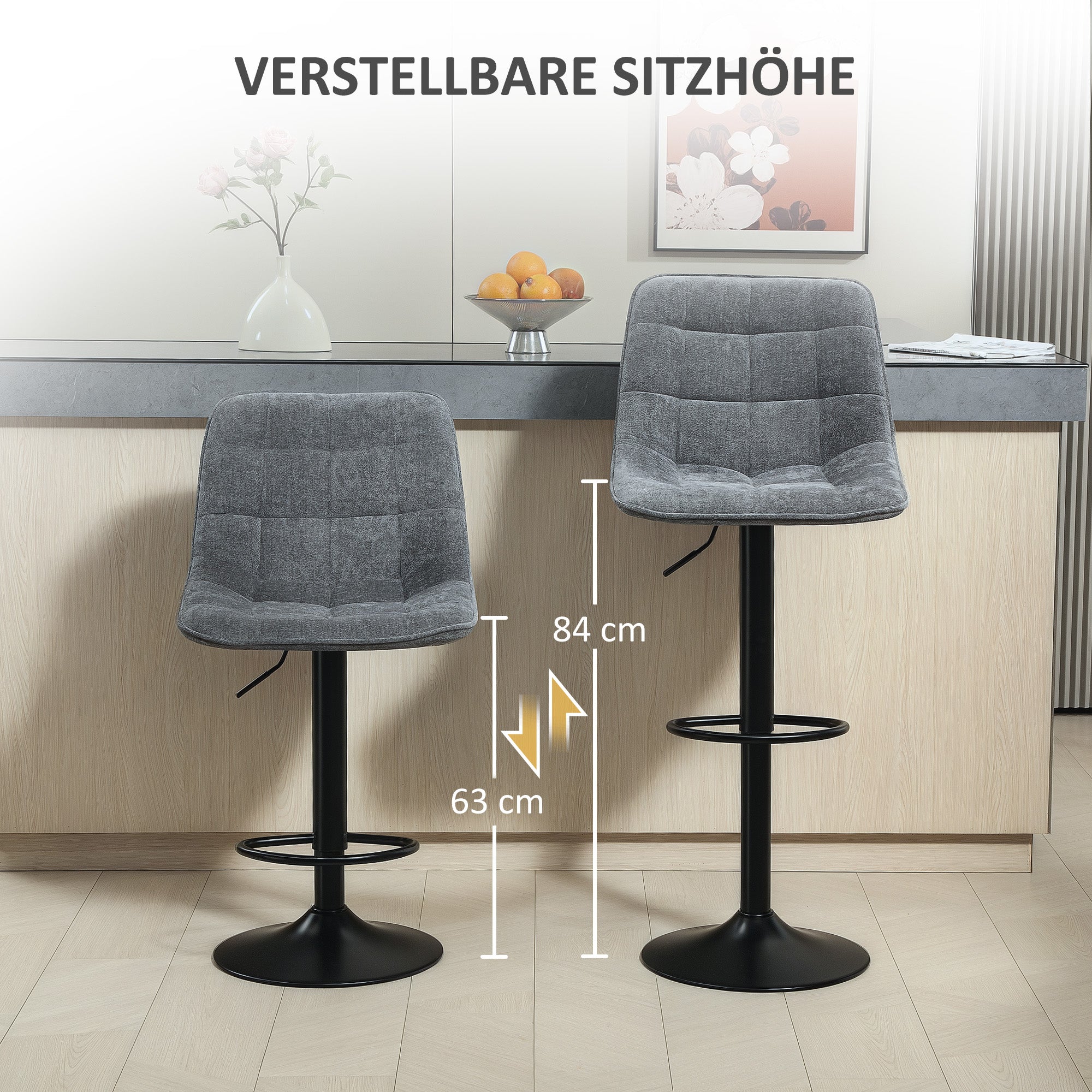 Bar Stools Set of 2, Height-Adjustable 360° Rotatable with Backrest, Dark Gray