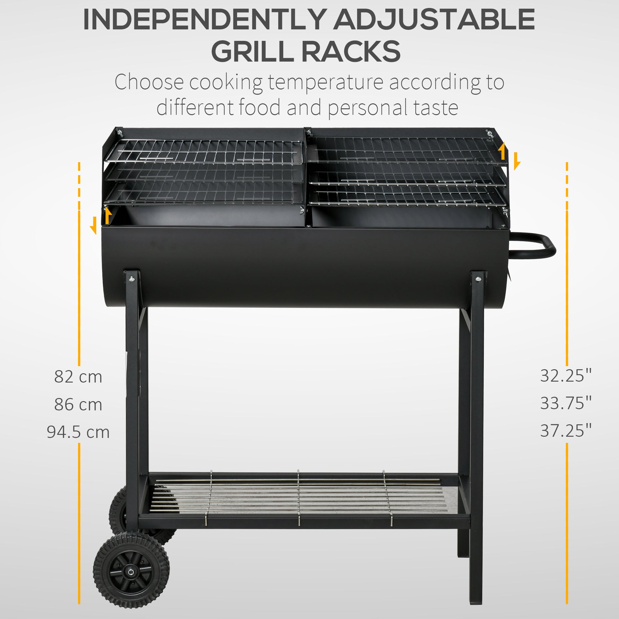 Steel Charcoal BBQ 2-Grill with Wheels, Black