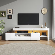 TV Cabinet, 192x37x53cm with 3 Cabinets, LED High-Gloss, White