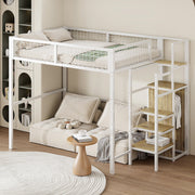 Bunk Bed 140x200 Ladder Storage Shelf Wardrobe Iron Frame White