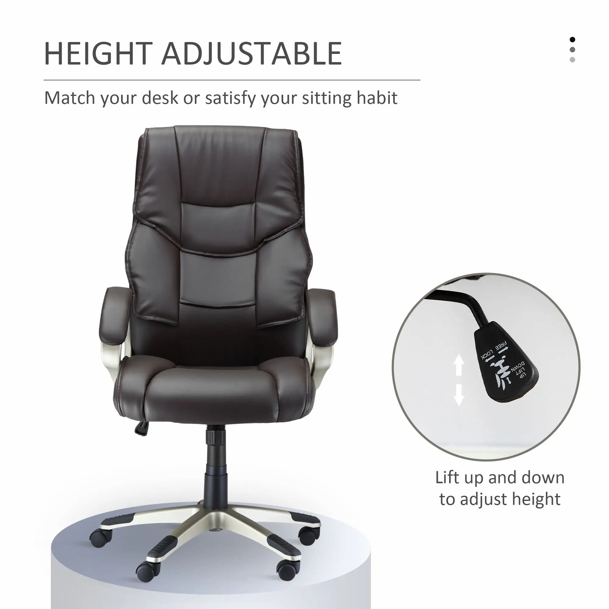 Home Office Chair High Back Adjustable Height Rocking Faux Leather Brown