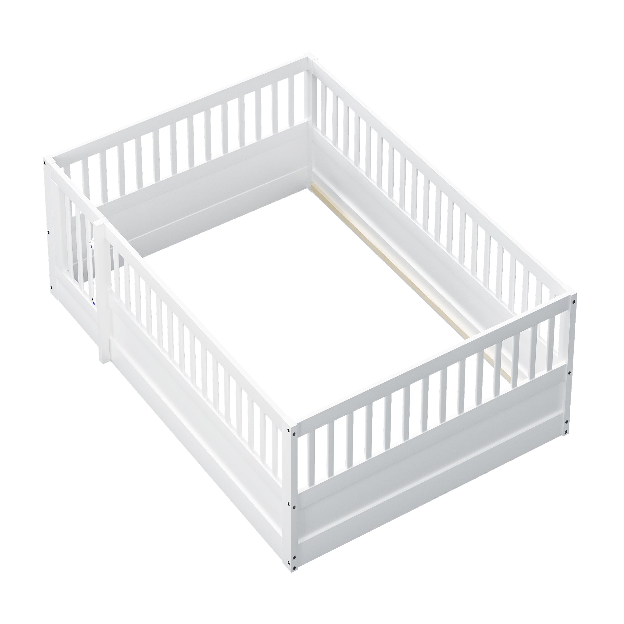 Children's Bed, 140 x 200 cm Wooden Frame with Bars & Door, White