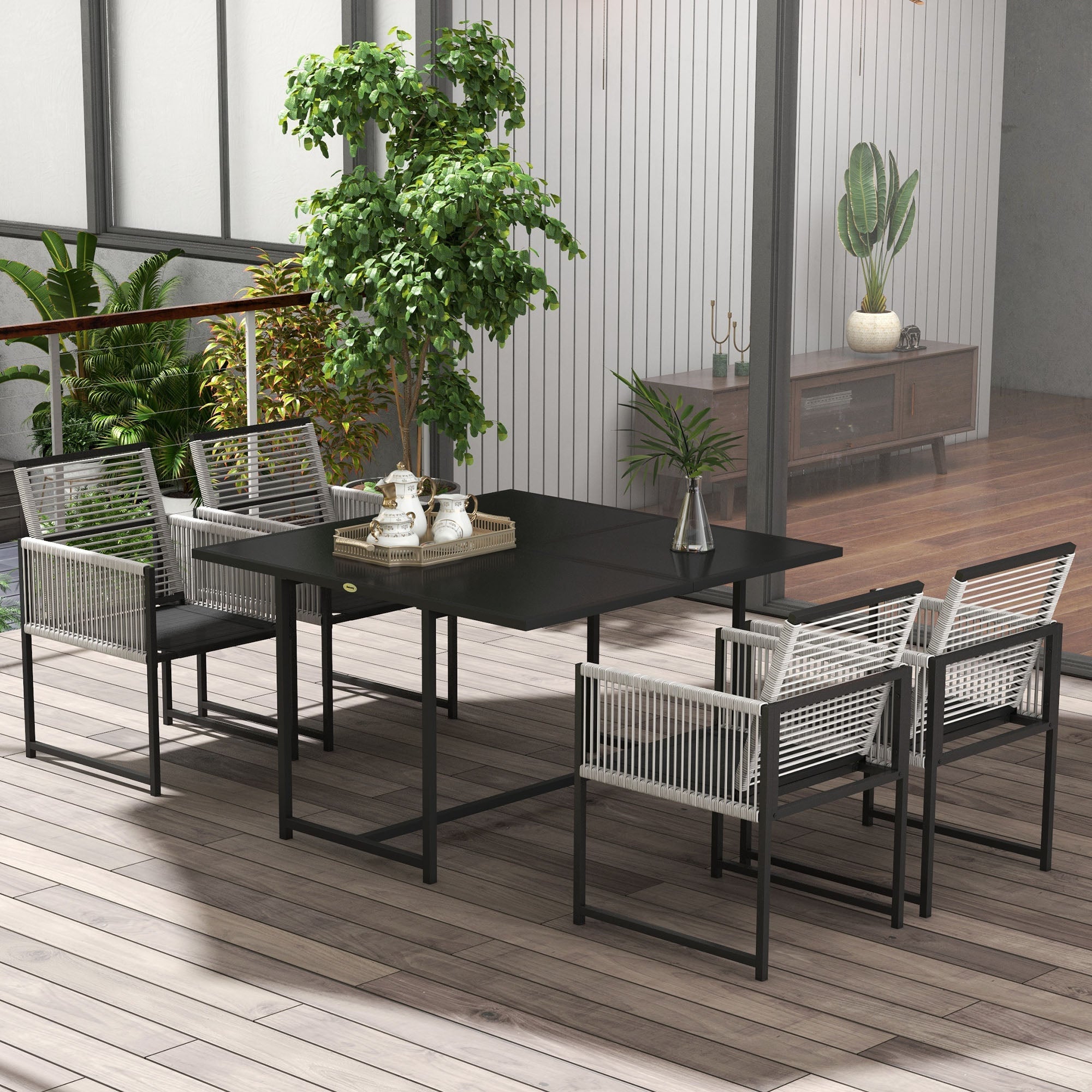 Five-Piece Dining Set with Folding Chairs, Metal Light Grey