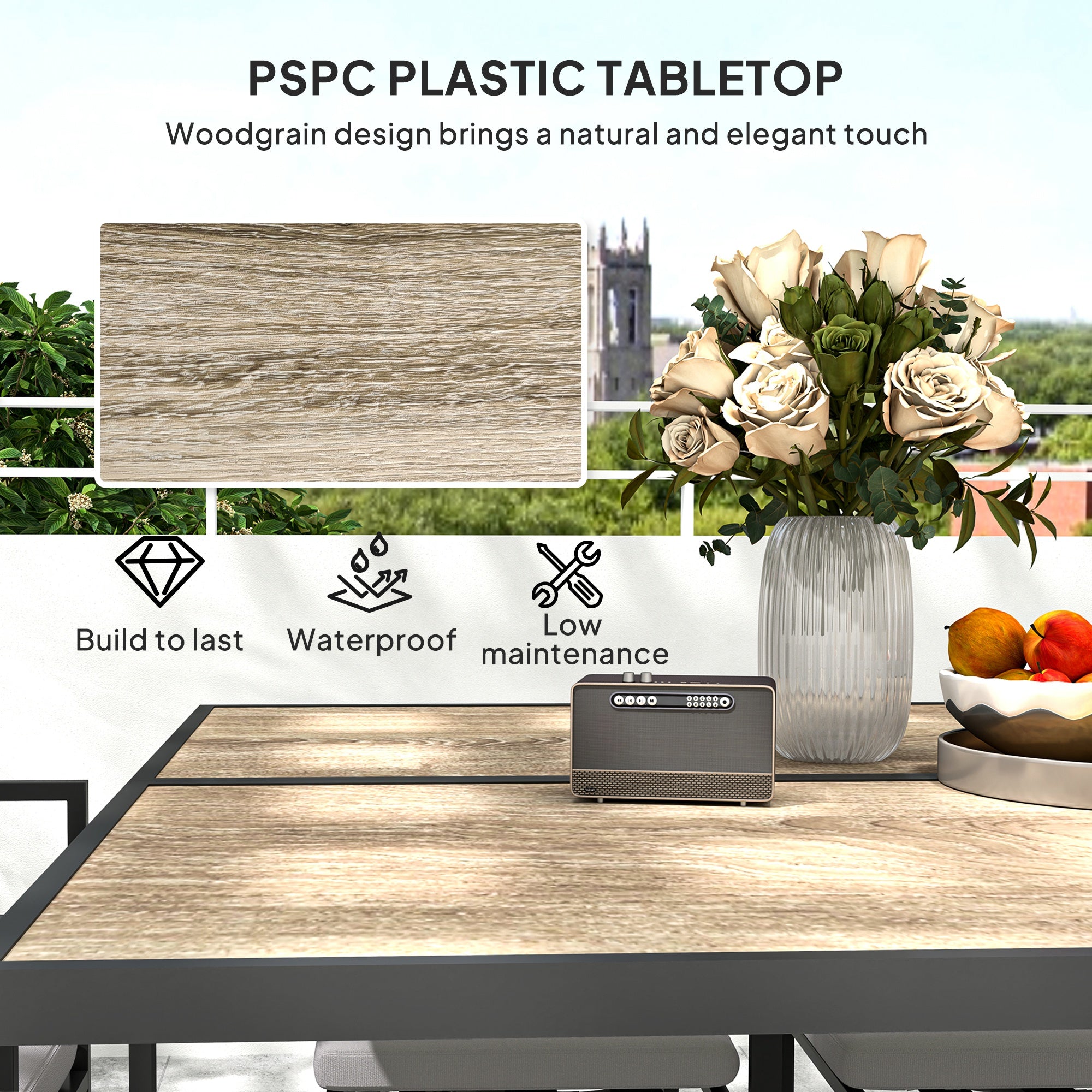 Nine-Piece Garden Dining Set, Steel Frame, Grey