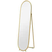 Full-Length Mirror, Oval Standing Wall with Stand, Metal Gold