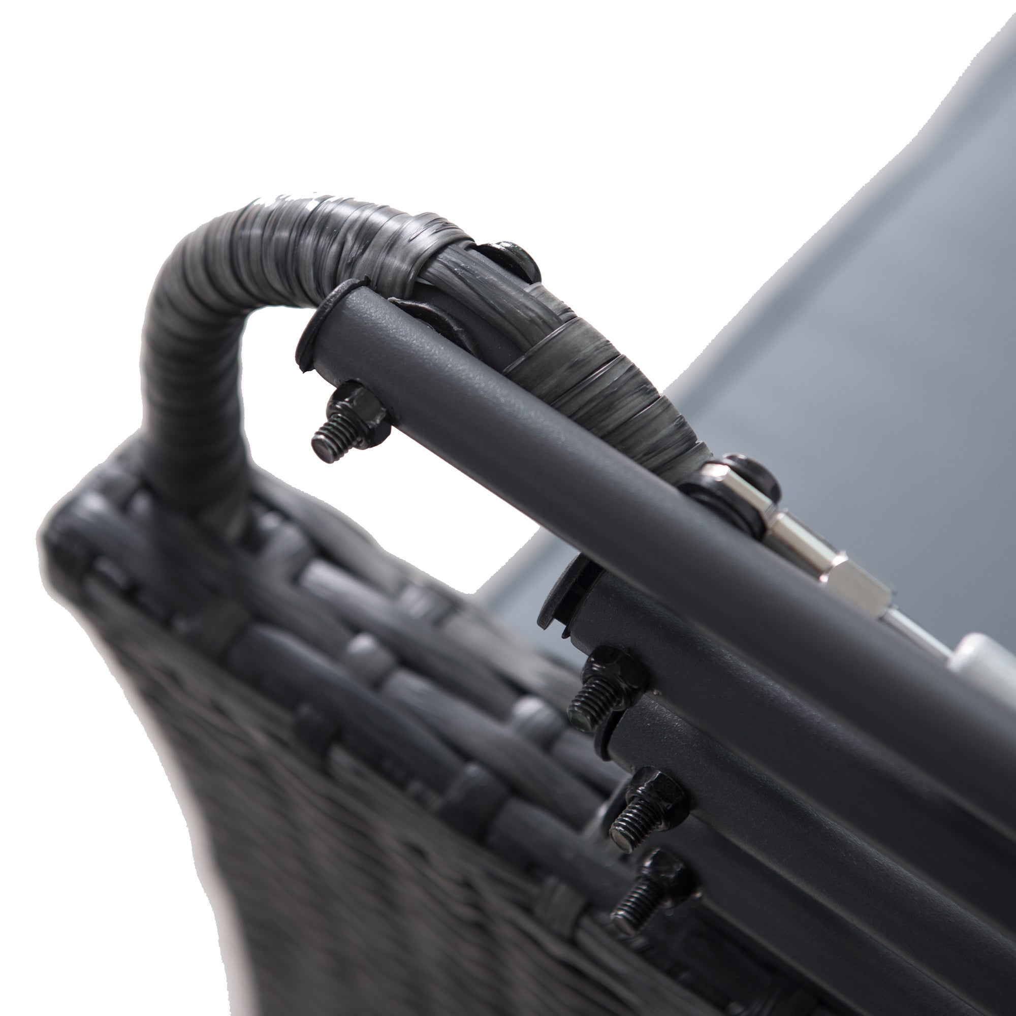 5 PCS Rattan Wicker Sofa Set, Reclining Sofa, Canopy, Side Table & Dining Table, Mixed Grey