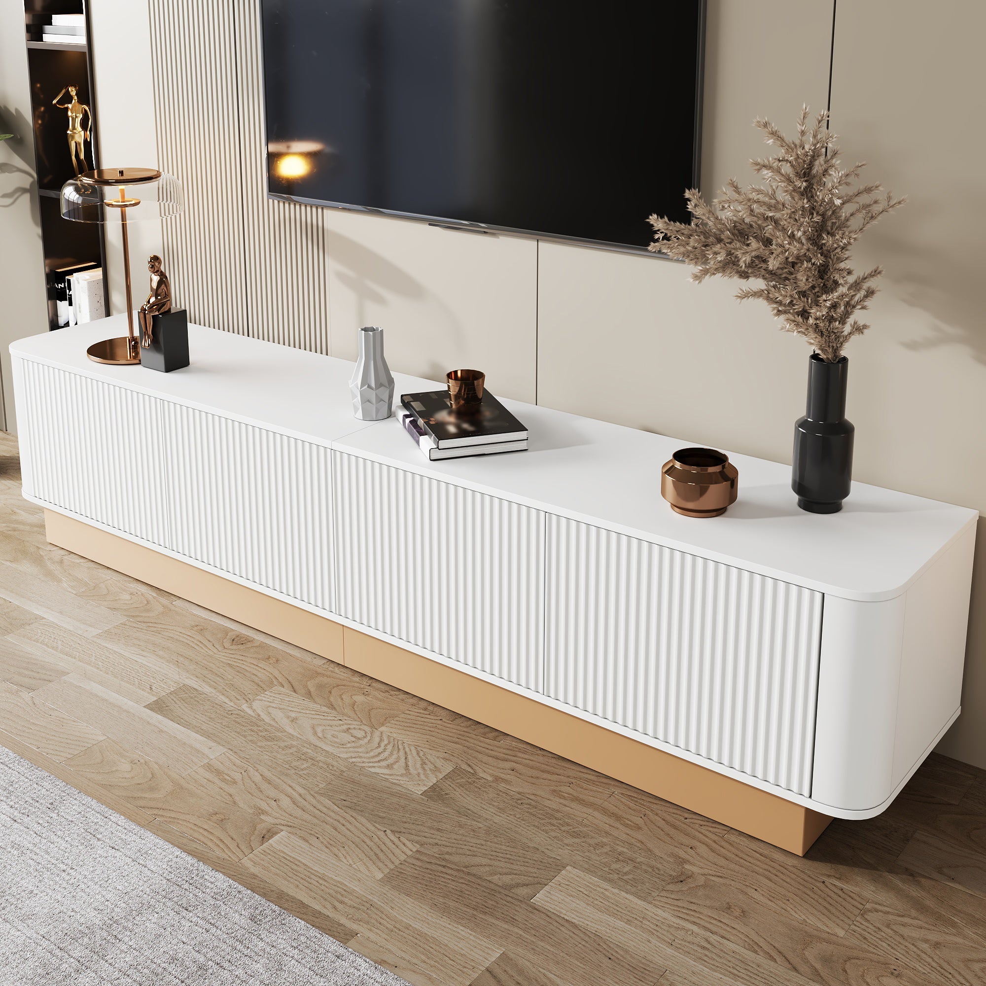 200 cm TV Lowboard, 4 Doors and Adjustable Shelves, MDF material