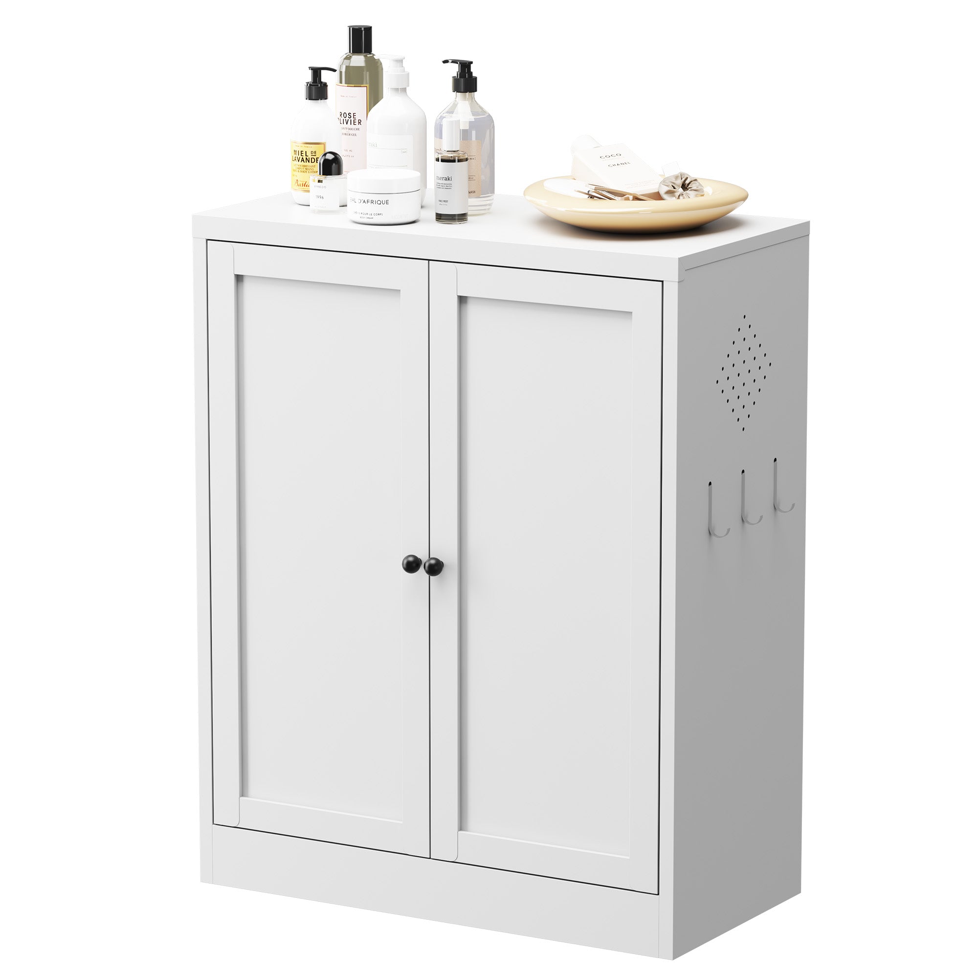 Freestanding Storage Shelf 88cm High, Height-Adjustable Shelves, Metal White