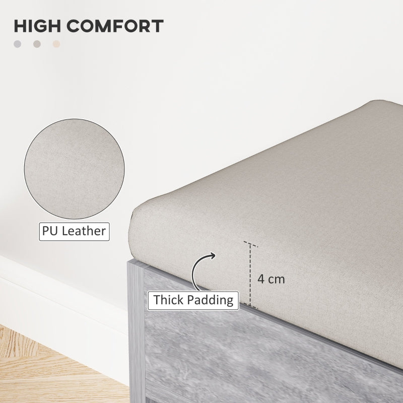 Shoes Cabinet Bench with Hidden Storage and Padded Seat, Grey Wood Grain