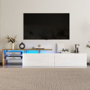 TV Cabinet with Glass Shelves and LED Lighting, High-Gloss White and Wood Look