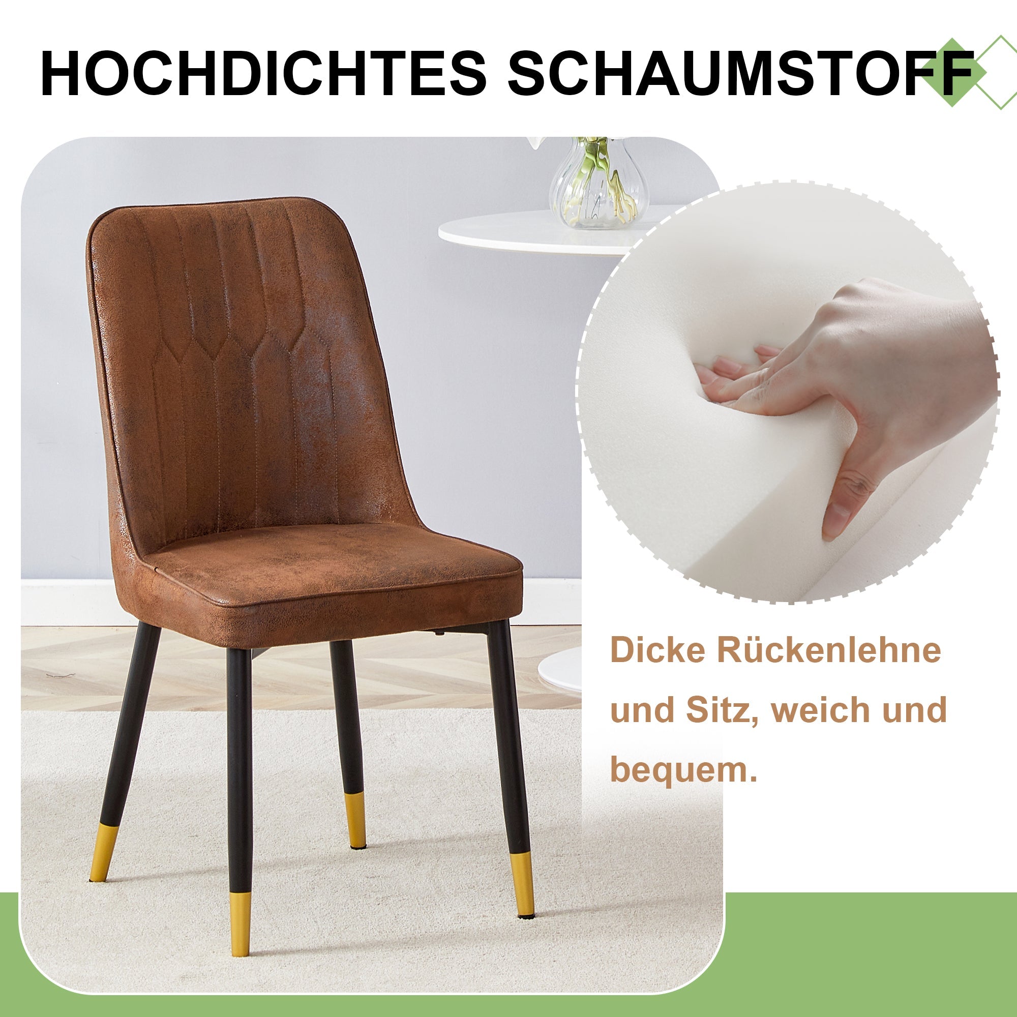Set of 2 Dining Chairs Modern Tech Fabric Black Metal Legs - Brown