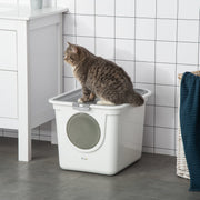 Cat Litter Box Indoor, Lid & Scoop, Grey+White Plastic