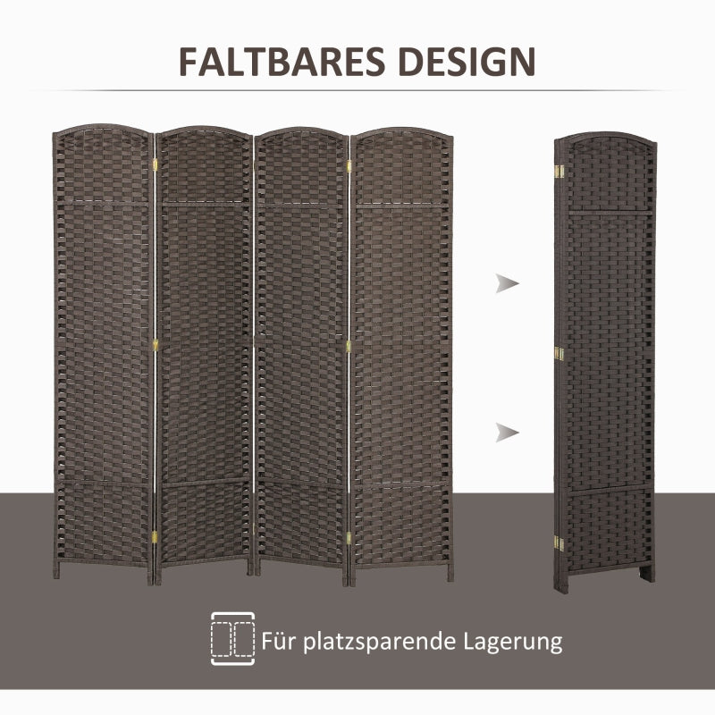 4-teiliger Raumteiler, faltbarer Paravent, Braun