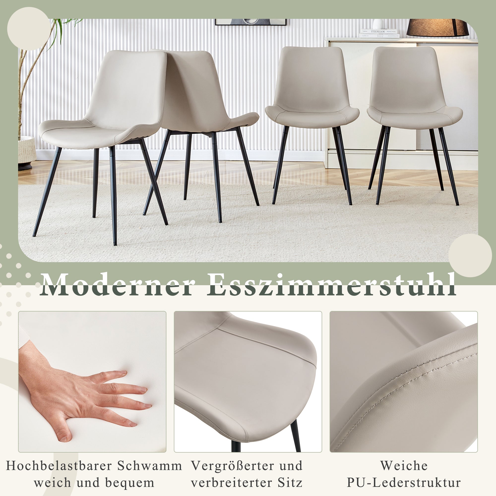 4-Piece Dining Chair Set Modern Wide Seat Non-Slip Metal Legs - Faux Leather
