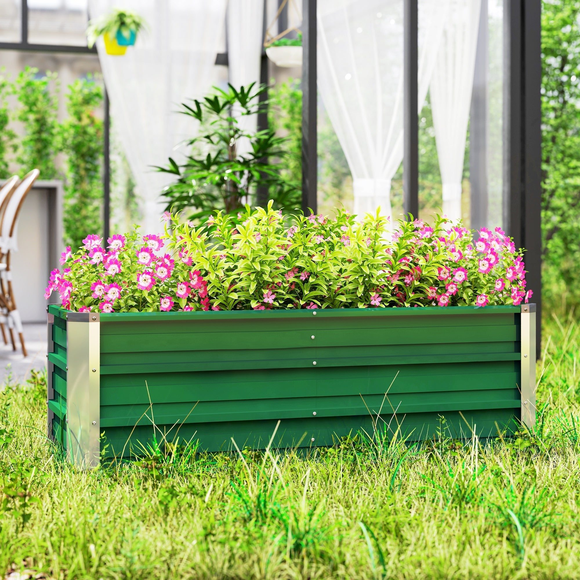 Raised Garden Bed/Planter Steel 125x47x40cm with Gloves, Green