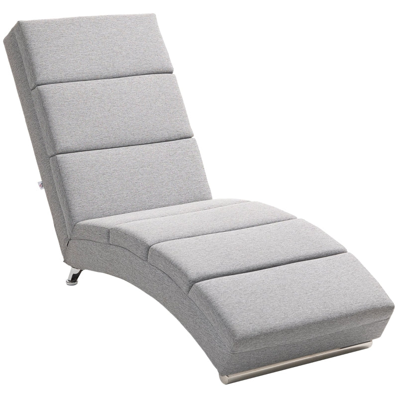 Entspannender Loungesessel, gepolsterte Chaiselongue, Stahlbeine, Hellgrau