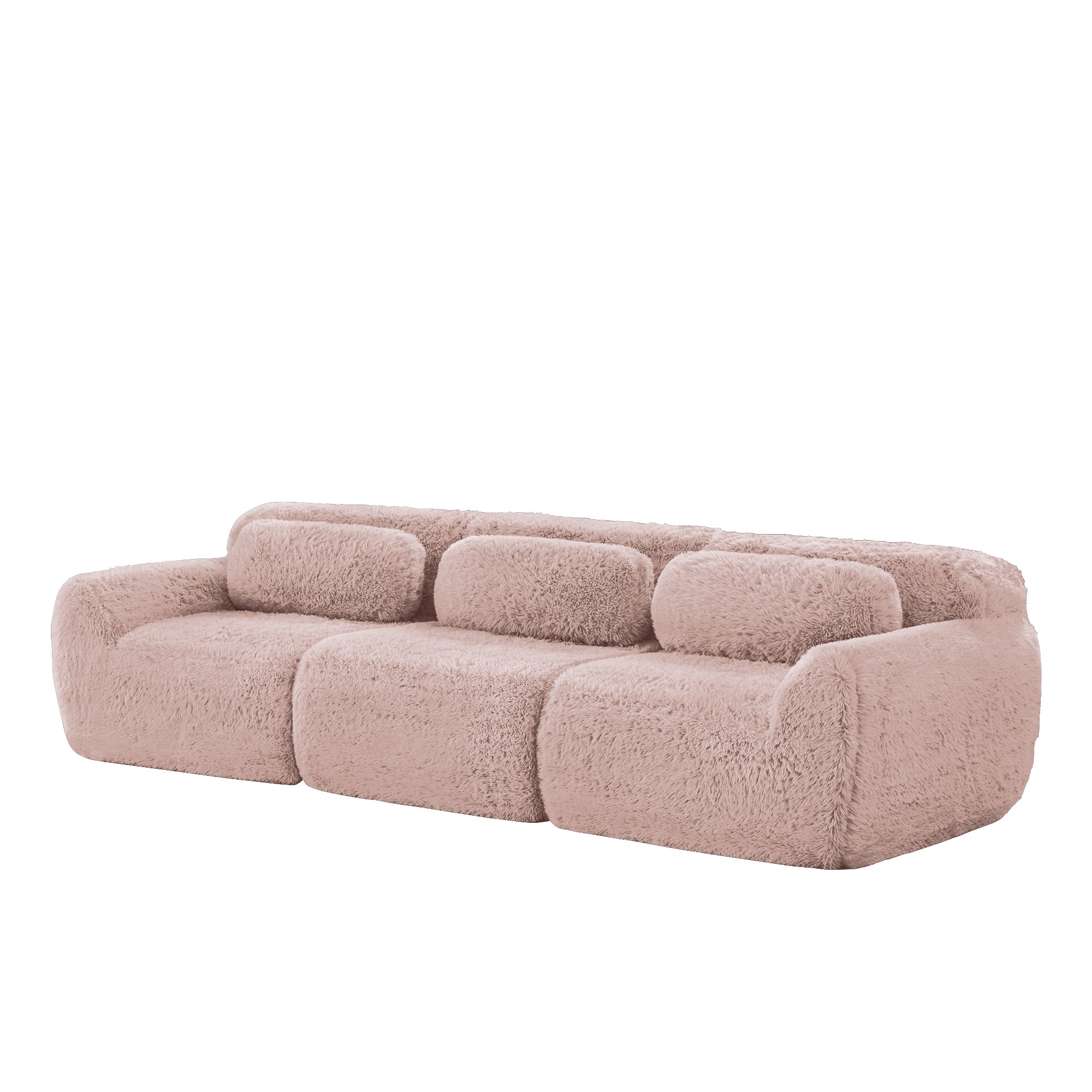 3-seater Deep Sofa Modular Plush Fabric with Cushions - Pink