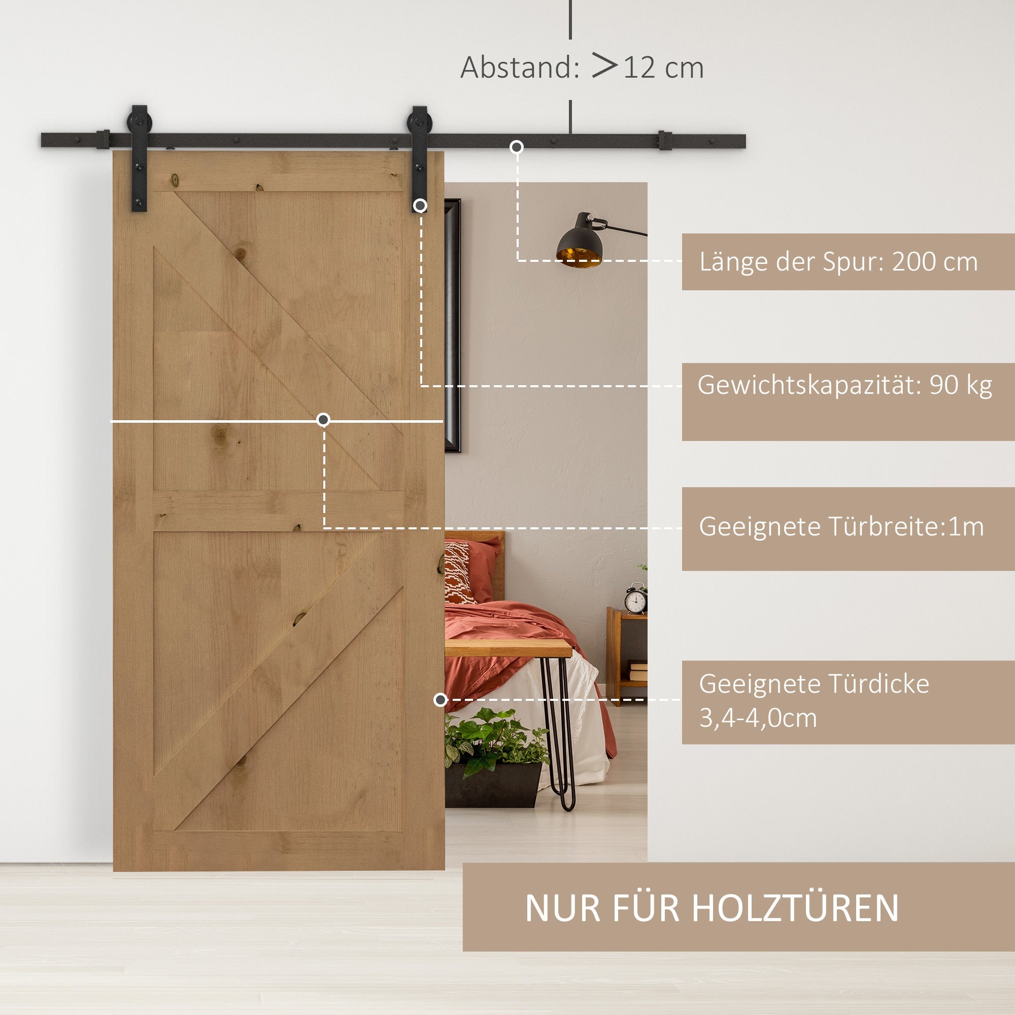 Sliding Door Hardware Kit 200 cm Complete Set Carbon Steel Black