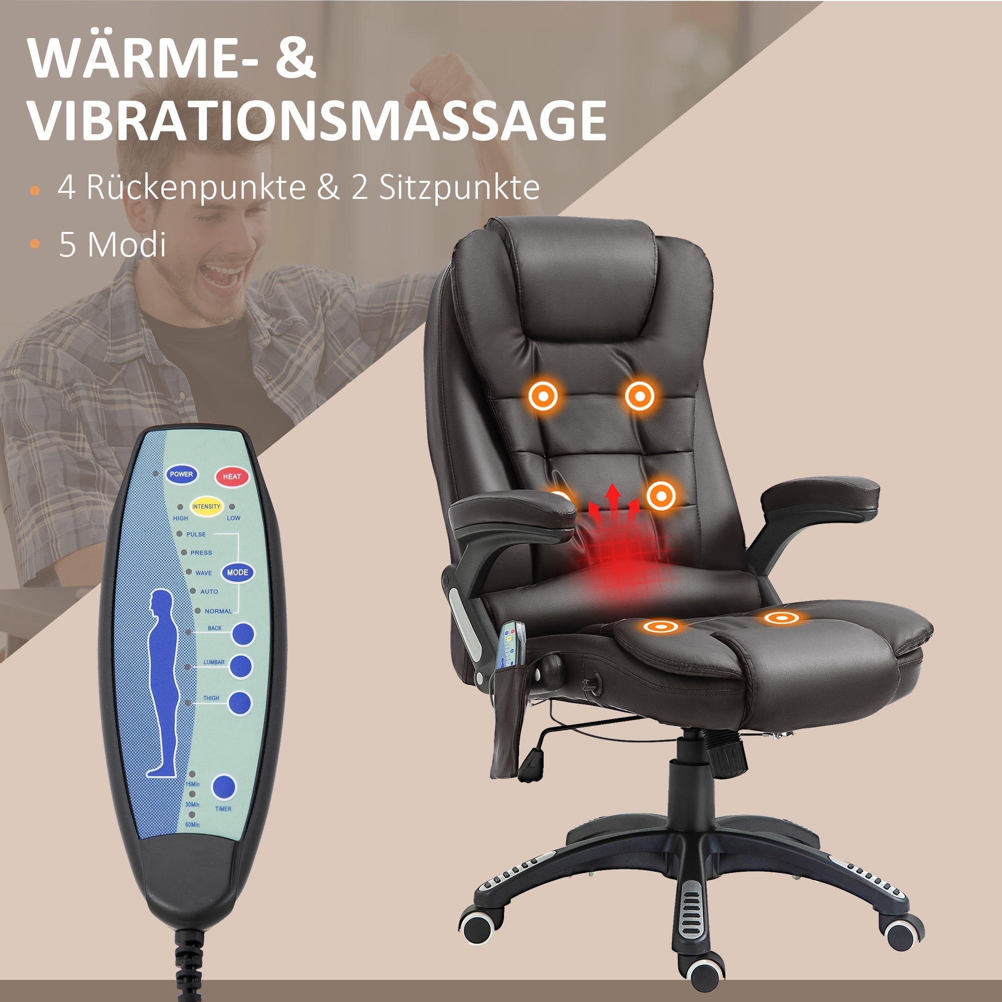 Massage Office Executive Gaming Chair with 6-Point Vibration, Heat Function, Artificial Leather