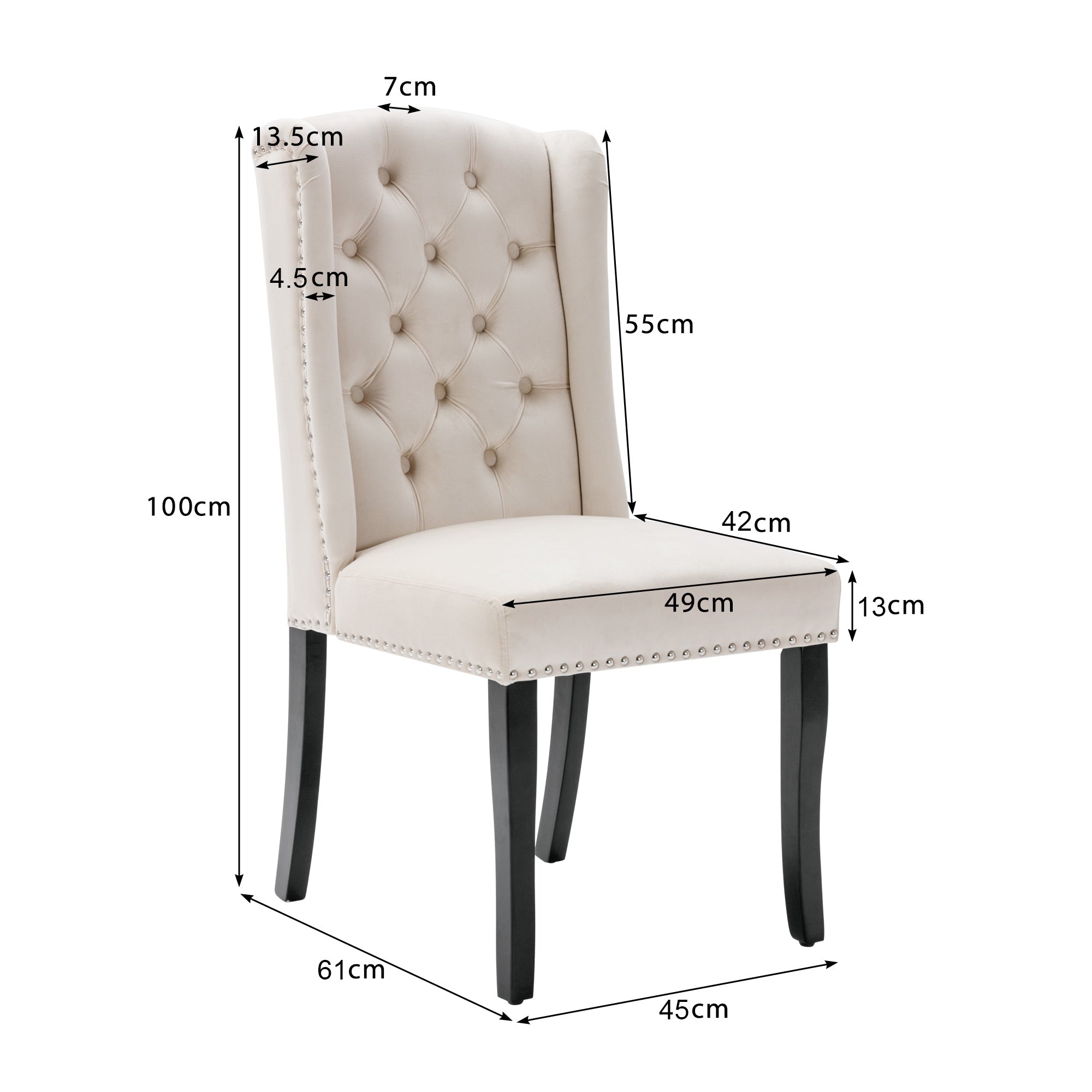 Velvet Dining Chairs Set of 6 with Oak Legs and Chrome Knockers, Beige